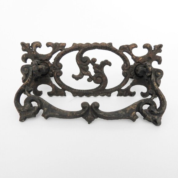 Antique Rusty Distressed Metal Filigree Drawer Pull Set of 5 Architectural - Picture 3 of 8